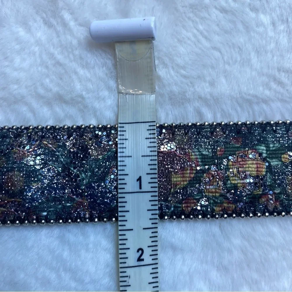 Floral Tapestry Glitzy Bonded Leather Belt Size Large